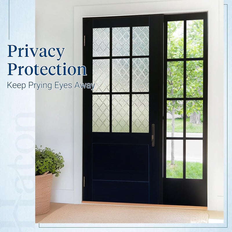 Haton Window Privacy Film Decorative Frosted Glass Window Film, Sun Blocking Stained Glass Clings, Static Cling Removable Stickers for Home Door Coverings, Lattice Pattern 23.6" x 157.4" - Image 3